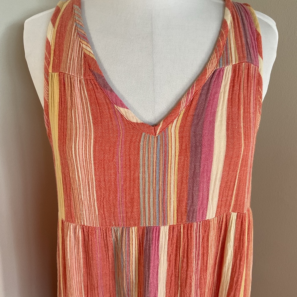 Marine Layer Corinne Striped Maxi Dress Pink Orange Tiered Boho Pocket Size L - Picture 7 of 9